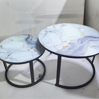 Meubles de salon modernes nordiques, table basse ronde en verre créative avec motif marbré et ensemble de table ronde en fer forgé