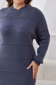 中国工厂加大码冬季马克西条纹宽松休闲镂空女式针织连衣裙 - Product Image 3