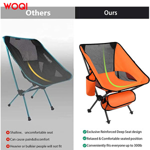 Chaise pliante de camping Woqi, tissu Oxford orange, structure en aluminium, chaise longue de jardin avec porte-gobelet et sac de rangement - Product Image 3