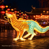 Lanterne chinoise en acier de grande taille, exquise, avec un cadre en acier, un tissu vibrant et un éclairage LED
