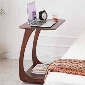 SINTERIOR WHEELED END <b>TABLE</b> MOBILE C SHAPED SIDE <b>COFFEE</b> <b>TABLE</b> <b>WITH</b> LOCKABLE <b>WHEELS</b> CURVED LEGS WATER RESISTANT WOOD WORK DESK - Product Image 3