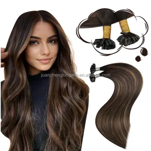 Extensões de cabelo em U pontiagudas para mulheres, cabelo real 18 "gradiente iluminador piano marrom a cinza-ouro balayage platina loira