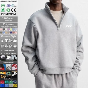 Felpa con Cappuccio Oversize Personalizzata con Mezza Zip, Collo Alto, in Pile Tecnico, Stile Crop Boxy per <span class=keywords><strong>Uomo</strong></span> - Product Image 1