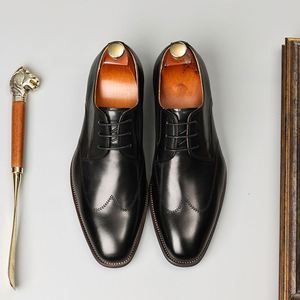 Chaussures Derby haut de gamme pour hommes en cuir véritable, à bout carré, rehaussantes, à lacets, idéales pour les soirées. - Product Image 4