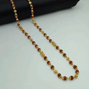 Collar Tradicional de Cuentas Rudraksha Doradas con Cuentas Decorativas de Diseño, Cadena Mala Hindú Espiritual, Joyería Religiosa - Product Image 1