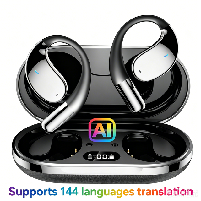 YYK-Q39  AI Instant Translation OWS Open Ear Hook TWS Earbuds Digital Display IP54 Waterproof Headphones Sports Call Use