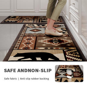 Tapis de cuisine rectangulaire antidérapant à motif géométrique patchwork, tapis d'entrée pour la maison en bambou et coton avec semelle en caoutchouc - Product Image 4