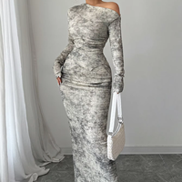 Robe moulante asymétrique à manches longues pour femmes, mode estivale, élégante, épaules dénudées, jupe moulante, ensemble 2 pièces