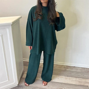 コーデュロイ セットアップ 2点セット アバヤ イスラム服 レディースファッション 控えめ ウィンター アバヤ チュニック オーバーサイズ マッチングパンツ - Product Image 6