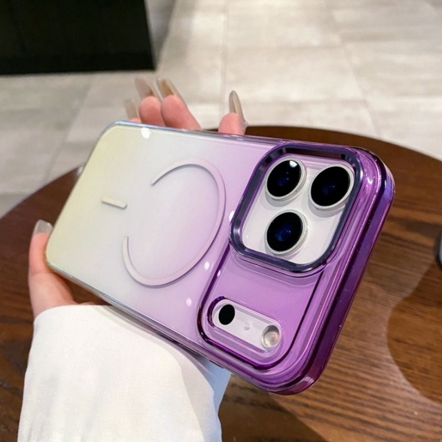 Fashion Gradient Clear Magnetic Phone Case for iPhone 17 13 14 15 16 Pro Max 17 Air Wireless Charging Hard PC Shockproof Cover