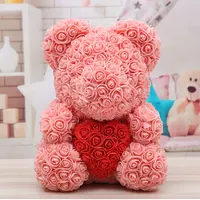Cute Decorative Heart PE Foam, Preserved Rose Bear
