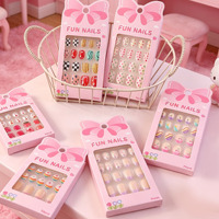 Faux ongles courts amande à presser pour enfants, mignons et adorables, amovibles et réutilisables, pour manucure DIY, cadeau de fête, vente en gros