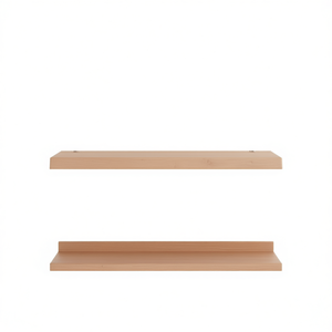 Étagère murale en bois de chêne massif brun clair, réglable en hauteur, à double niveau, style minimaliste, pour le rangement dans le salon - Product Image 1