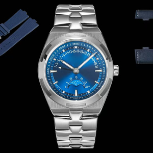 Montre Homme de Luxe de Qualité Supérieure, Phase de Lune Rétrograde, Date, Bracelet Métal Argenté, Cadran Bleu, Mécanique Automatique, Nouveauté 2026 - Product Image 1