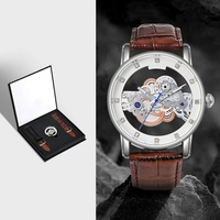 Nouvelle montre à quartz pour homme, mode et affaires, en alliage, verre, boîtier de 12 mm d'épaisseur, étanche 20 m, bracelet en PU, fermoir à bouton, transparente et ajourée