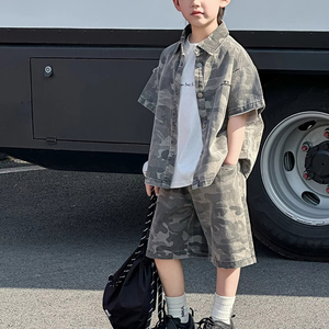 2025 été à la mode décontracté enfants vêtements en gros garçons à manches courtes T-<span class=keywords><strong>Shirt</strong></span> et Shorts chaud <span class=keywords><strong>Camouflage</strong></span> impression enfants garçon 2 pièces ensembles - Product Image 4