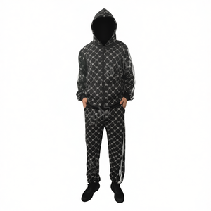 Conjunto Deportivo Th310r 1 para Hombre, Sudadera con Capucha y Pantalones Deportivos con Estampado Geométrico en Blanco y Negro, Ropa Deportiva Informal con Cierre Completo - Product Image 1