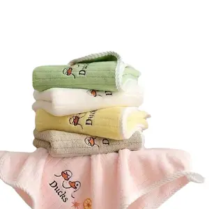 5件套可爱鸭形刺绣工艺珊瑚绒柔软儿童面巾浴巾吸水洗面巾