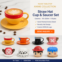 Ensemble tasse et soucoupe en céramique Anime, motif chapeau de paille, 200 ml, tasse peinte à la main, pour cadeau de remise de diplôme, ensemble pour couple