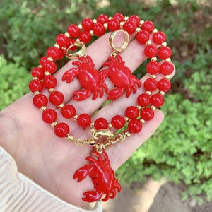 TK-B131 Lucky <strong>Crab</strong> Pendant Necklace Set Red Beaded Necklace Ins Hot Fashion Necklace Set <strong>Jewelry</strong> As New Year Gifts - Product Image 4