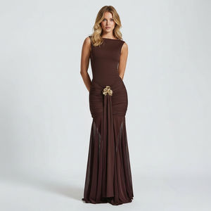 Vestido Maxi Ajustado Sin Mangas <span class=keywords><strong>de</strong></span> Lujo Personalizado SHENGFU, Color Marrón, Cintura Fruncida, Ropa Formal <span class=keywords><strong>de</strong></span> Noche - Product Image 1