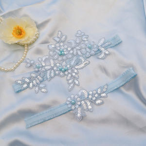 Ensemble de 2 appliques de dentelle de mariage brodées de jarretelles sexy florales pour femmes mariée élastique jambe cuisse anneau jarretière 2 pièces - Product Image 6