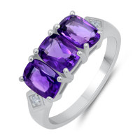Bague de mariage de luxe pour femme Gourik R1446 en argent sterling 925 plaqué rhodium, sertie d'améthyste géométrique et de zircon naturel