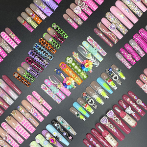 Lot de 10 <span class=keywords><strong>faux</strong></span>-<span class=keywords><strong>ongles</strong></span> artificiels Y2K bling-bling, peinture à la main, <span class=keywords><strong>acrylique</strong></span> épais et durable, au design unique, vente en gros - Product Image 6