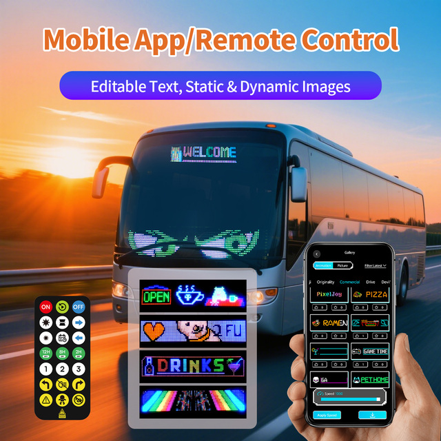 For Bluetooth App-Controlled Programmable LED Sign 16*64 Pixels Flexible Display with Custom Text Animations