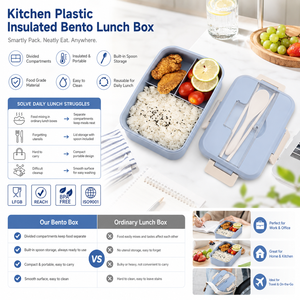 Custom Logo BPA Free Plastic Bento <b>Lunch</b> <b>Box</b> Insulated 3 <b>Compartment</b> Meal Prep Container Factory Direct Wholesale for Branding - Product Image 1