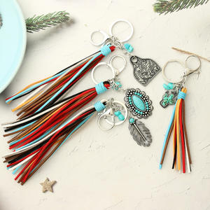 Dickmon Vintage Western Cowboy Style Ethnique <span class=keywords><strong>Cactus</strong></span> Porte-clés Cowgirl Turquoise Charme Bohème Gland Pendentif Vache Marque Porte-clés - Product Image 2
