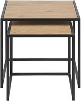 Ensemble de 2 tables basses modernes carrées imbriquées avec rangement, plateau en bois, structure métallique durable