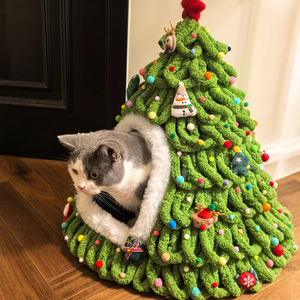 Finished Christmas <b>tree</b> <b>cat</b> bed, hand-woven enclosed safe bed, warm pet bed for winter, sleeping bed for puppies - Product Image 5