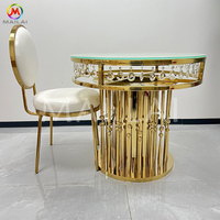 Table de dessert de luxe en acier inoxydable doré avec plateau en verre trempé et base en métal pour mariage, hôtel et événements - Vente en gros