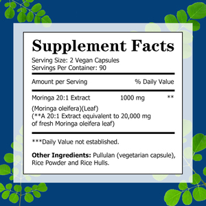 OEM ODM NFA Moringa Leaf Capsules 180 Capsules/Bottle Antioxidant Function Supports Digestion Boosts Immune System for Adults - Product Image 2