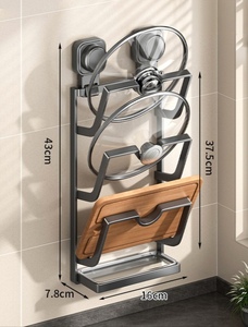 Support de rangement mural multifonctionnel pour planches à découper et couvercles de casseroles, à <span class=keywords><strong>ventouse</strong></span>, sans perçage, pour cuisine domestique - Product Image 6