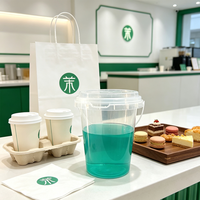 Seau en plastique transparent PP de qualité alimentaire SP2409 avec poignée et couvercle, grande capacité, jetable, pour fruits, thé, bubble tea, à emporter