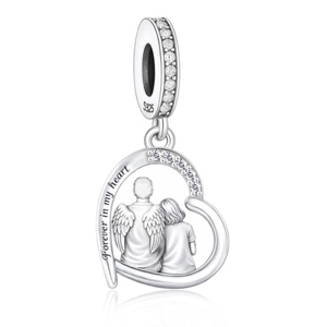 Abalorios de Plata 925 para Pulsera Original, Diseño Madre, Hija, Padre, Niña, Perro, 'Para <span class=keywords><strong>Siempre</strong></span> en Mi Corazón', para Creación de Joyas, Nuevo - Product Image 2