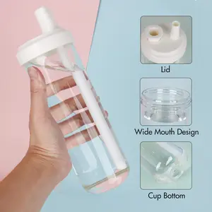 Logo kustom gelas minum jus Tumbler gelas teh gelembung bening cangkir teh Boba kaca dapat dipakai ulang dengan tutup dan sedotan