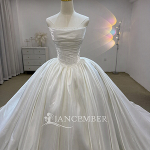 Lsjj165 Superbe Robe de Mariée Blanche en Satin Nacré, Bustier, Plissée, Coupe Ample, Traîne Évasée Jancember - Product Image 2