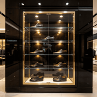 Comptoir de magasin de chaussures haut de gamme |   Meubles de présentation en bois verni sur mesure pour les marques de centres commerciaux