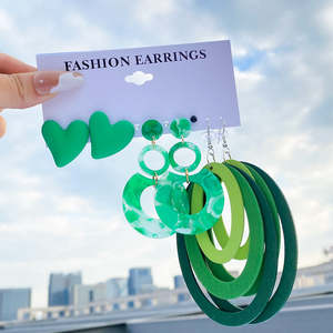 Набор женских винтажных акриловых серег в богемном стиле HL: разноцветные, с кисточками, геометрический дизайн, модные, пластиковые, для вечеринок - Product Image 5