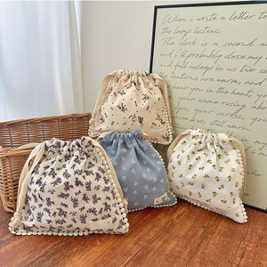 Wholesale Floral Cotton Drawstring Cosmetic Bag Custom Bags with Logo Pouch Packaging with <b>String</b> Bag Recyclable - Product Image 3