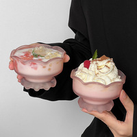 Coupe à dessert en verre rose en forme de tige de fleur pour crème glacée, pouding, yaourt et bol de petit-déjeuner esthétique pour céréales