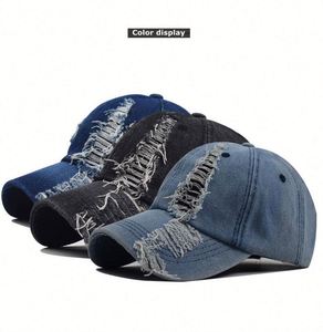 2024 New Trendy Worn Out Baseball Cap Blank Distressed Denim Dad <b>Hat</b> - Product Image 3