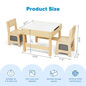 우드 키즈 가구 세트 양면 칠판 테이블과 의자 보관 상자가있는 활동 테이블