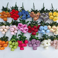 AR-635 Soie Tissu 9 Têtes Rose Roses Tenant Bouquet pour Mariage Mariée Demoiselle D'honneur Tenant Des Fleurs