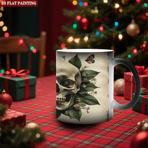 Matte Frosted <b>Ceramic</b> Mug 11oz Heat Activated Home <b>Cup</b> With Skull Floral Design - Product Image 2