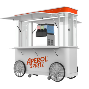 Chariot à café portable personnalisé en MDF pour l'extérieur, 4 roues, kiosque de restauration rapide, stand de crème glacée, bleu et blanc, <span class=keywords><strong>Myidea</strong></span> - Product Image 1