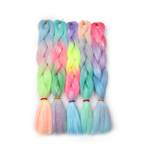 Precio al por mayor: Cabello sintético liso de 24 pulgadas con brillo, fibra de alta temperatura, trenza jumbo suave con purpurina para trenzar. - Product Image 3